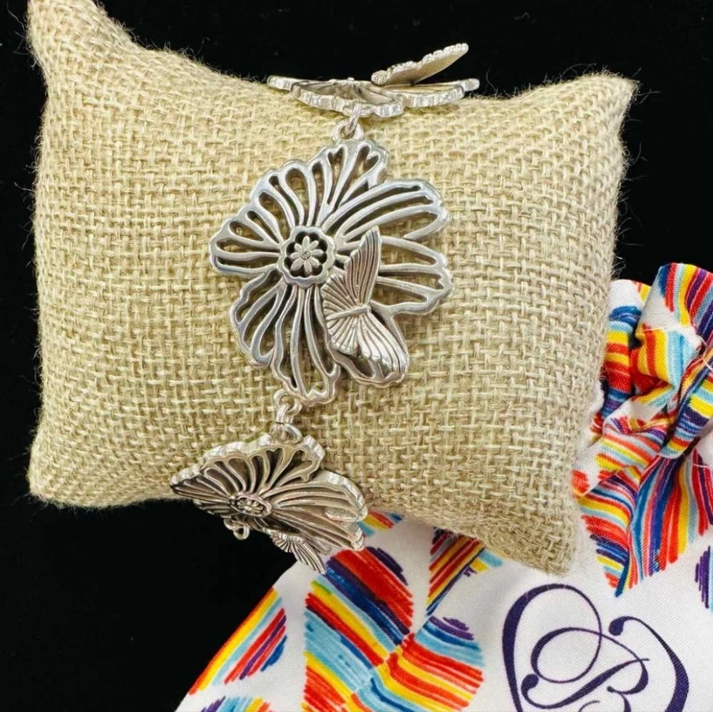 Brighton Silver Floral Butterfly Bracelet